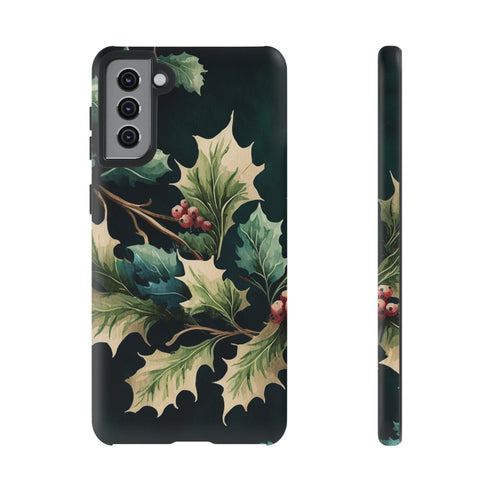 Dark Green Festive Holly in Watercolor - Impact Resistant Phone Case Samsung Galaxy S21 Plus Matte